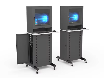 Mobile Information Kiosks in Public Facilities with Screens and Wheeled Stands 3d model