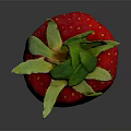 Juicy Fresh Red Strawberry With Vibrant Green Leaves Placed On Dark Reflective Background