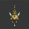 Golden Decorative Pendant With White Wings Intricate Hollow Design And Teardrop Pendants