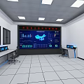 Bright Modern Control Room Interior With Multiple Monitors Workstations And Chairs 3d model
