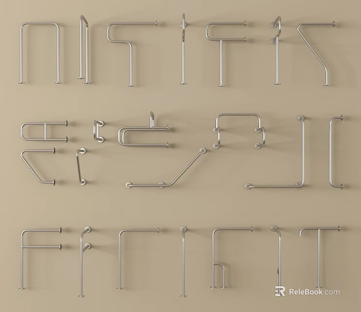 Metal Railings with Various Designs Including Straight and Curved Structural Shapes 3d model 