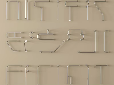 Metal Railings with Various Designs Including Straight and Curved Structural Shapes 3d model