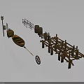 Wooden Scenery Construction Set With Boat Fence Barrel Lamppost And Plank Structures