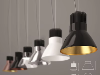 Modern Pendant Lights in Black White Silver Copper with Golden Interior Design 3d model