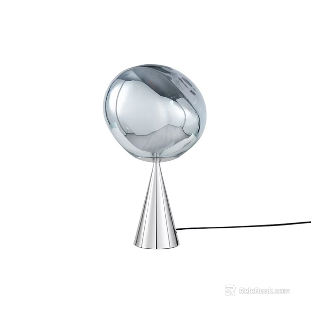 Modern Silver Metallic Table Lamp With Spherical Shade And Conical Base 3d model
