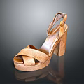 Stylish Golden High Heel Sandals with Crisscross Straps Block Heel and Platform Sole Design