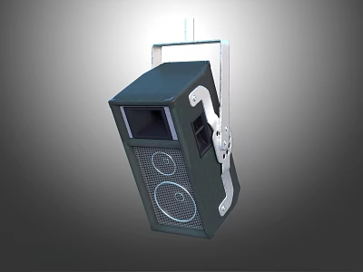 Black Home Audio Speaker Featuring Silver Metal Bracket Mesh Front And Two Round Drivers 3d model