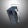 Black Home Audio Speaker Featuring Silver Metal Bracket Mesh Front And Two Round Drivers 3d model