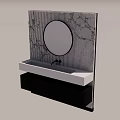 Modern Bathroom Vanity with Round Mirror Marble and Striped Background Design 3d model