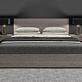 Modern Double Bed Featuring Gray Headboard Plush Pillows Nightstand Lamps And Gray Rug