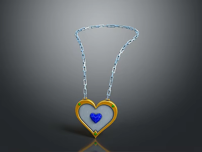 Heart Shaped Pendant Necklace With Blue Gemstone And Green Accents On Silver Chain 3d model