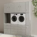 Bathroom Cabinetry With Washer Dryer Compartment Gray Finish And Gold Handles