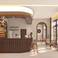 Modern Café Interior With Warm Lighting Wooden Bar Counter Tables Stools And Blackboard Menus