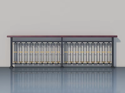 Modern Swing Door Railing With Dark Top And Vertical Bars On Reflective Floor 3d model