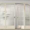 Wooden and White Double Doors with Glass Panels and Arch Frame Design