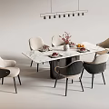 Modern Dining Table Set With Marble Top Upholstered Chairs And Pendant Light 3d model