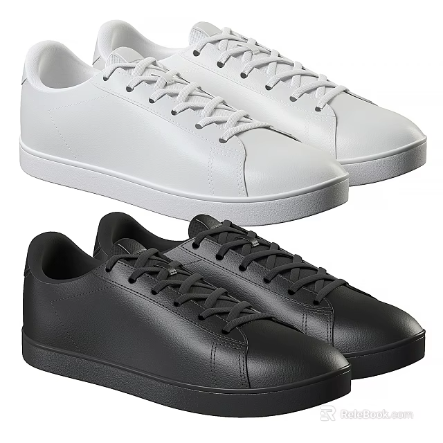White And Black Casual Leather Low Top Shoes With Classic Lace Up Design 3d model 