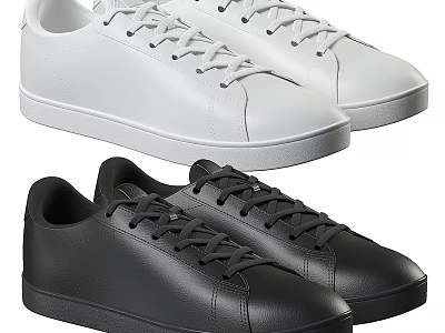 White And Black Casual Leather Low Top Shoes With Classic Lace Up Design 3d model