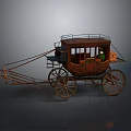 Vintage Horse Carriage With Wooden Structure Carved Details Roof Railings And Spoked Wheels