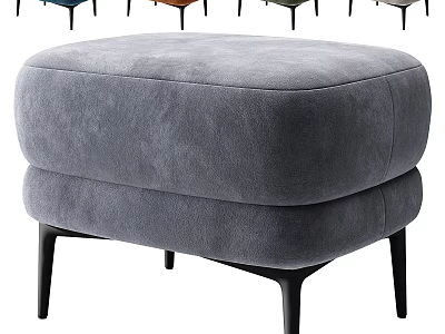 Gray Upholstered Ottoman With Black Slim Legs Modern Living Room Furniture 3d model