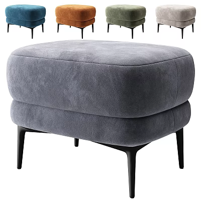 Gray Upholstered Ottoman With Black Slim Legs Modern Living Room Furniture 3d model