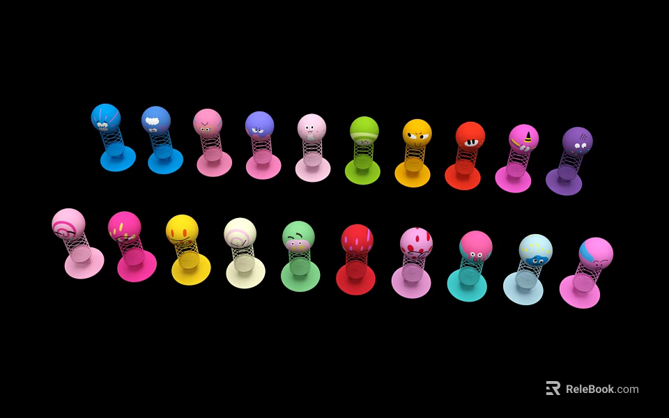 Colorful Small Figurines Art Installation With Vibrant Hues Arranged On Black Background 3d model 