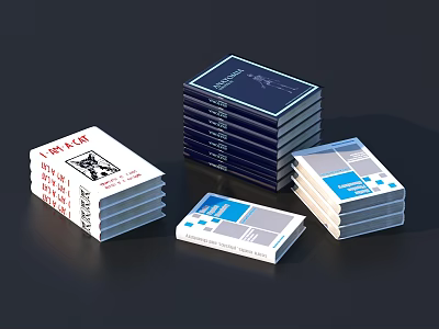 Stacks of Books Featuring Various Colorful Covers and Modern Design Elements 3d model