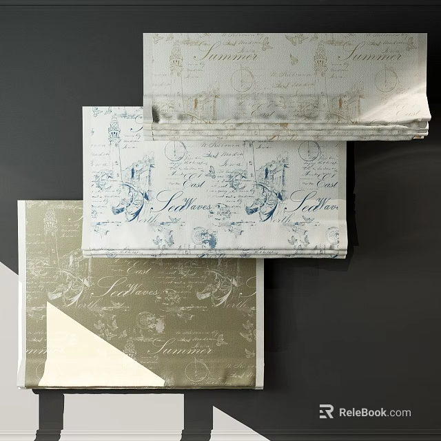 Chic Roman Blinds Featuring Intricate Patterns And Soft Neutral Tones For Home 3d model 