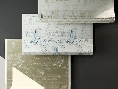 Chic Roman Blinds Featuring Intricate Patterns And Soft Neutral Tones For Home 3d model