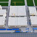 Modern Building Construction Site With Multiple Cranes Parking Lot And Road 3d model