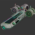 Futuristic Sci Fi Hover Vehicle With Silver Body Four Green Glowing Thrusters And Geometric Patterns