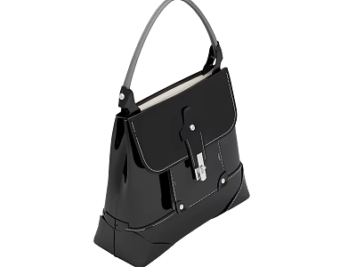 Stylish Black Patent Leather Handbag With Top Handle Flap Closure And Metal Clasp 3d model
