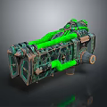 Detailed Industrial Mechanical Device with Green Pipes and Decorative Metal Elements