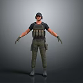 Tactical Gear Character In Black T Shirt Green Pants Vest And Gloves