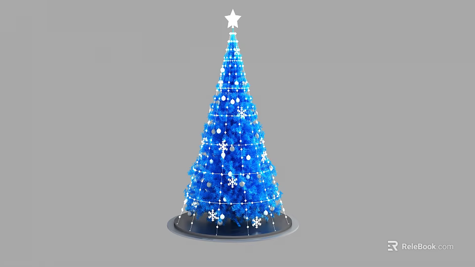 Blue Christmas Tree With Star On Top And Snowflake Decorations 3d model 