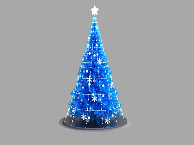 Blue Christmas Tree With Star On Top And Snowflake Decorations 3d model