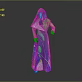 Game and Movie Character Wearing Green Blue Leaf Patterned Hooded Robe with Flowing Design