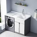 Modern Decorative Cabinet With Washing Machine Sink White Countertop And Faucet In Laundry Room