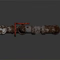 Rusty Industrial Pipes With Red Valve Handles And Curved Metal Structure