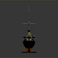 Vintage Ship Model With Two Masts Wooden Base And Deck Details