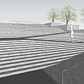 Outdoor Stone Staircase Design With Metal Railings Trees Grass And Person Walking