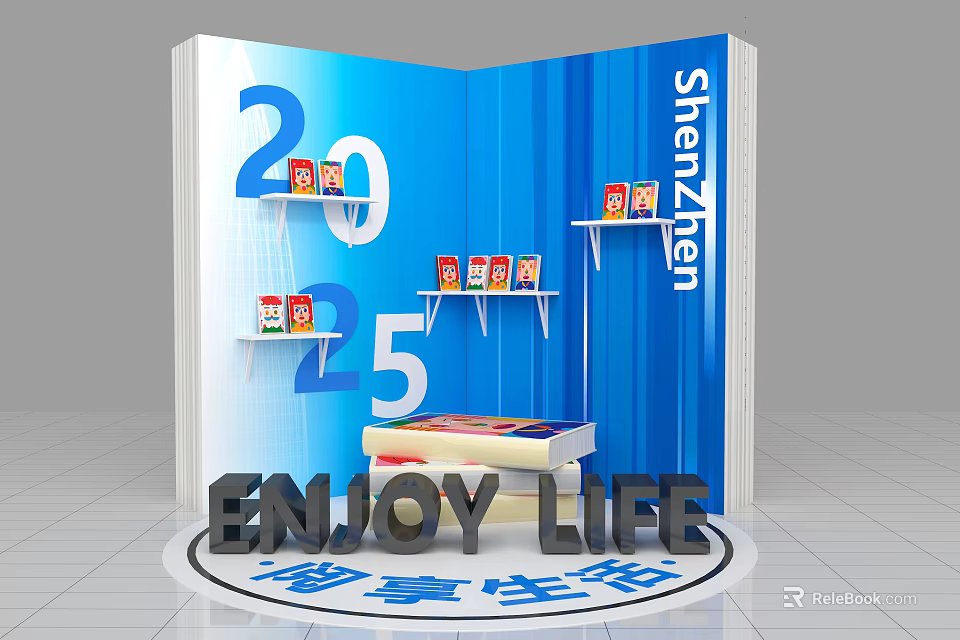 Shenzhen Themed Photo Check In Spot With 20 25 Numbers Bookshelves And Enjoy Life Sign 3d model 