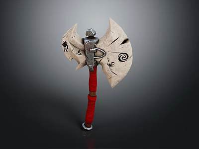 Wing Shaped Battle Axe With Decorative Patterns And Red Handle Design 3d model
