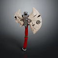 Wing Shaped Battle Axe With Decorative Patterns And Red Handle Design
