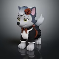Cute Cartoon Wolf Character With Rose On Head Dressed In Black Outfit