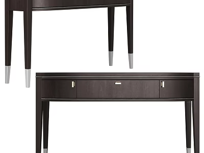 Elegant Modern Dark Wood Dining Table With Drawers And Metal Accent Legs 3d model