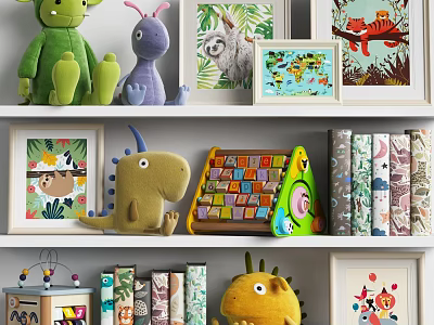 Colorful Cute Decorative Ornament Set With Plush Toys Animal Paintings And Building Blocks 3d model