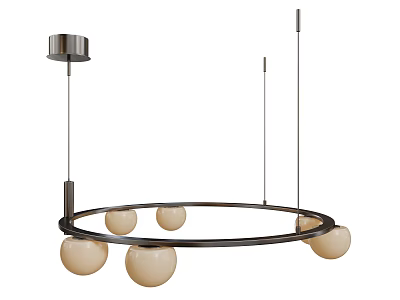 Modern Metal Chandelier With Circular Frame And Five Beige Spherical Bulbs 3d model