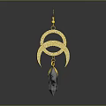 Intricate Golden Sculpture Carving With Double Circular Ring Design And Crystal Pendant