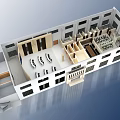 Modern Control Room Interior With Large Monitoring Screen Multiple Workstations And Office Chairs